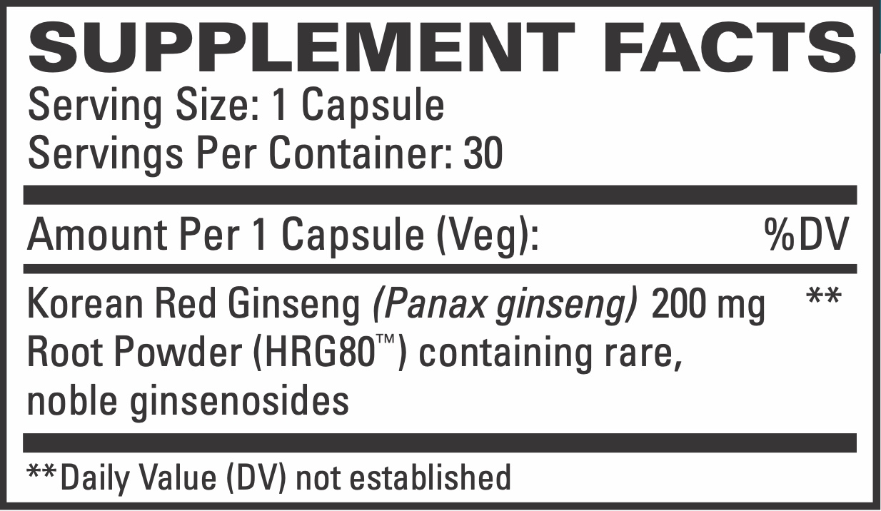 Red Ginseng Energy supplement facts